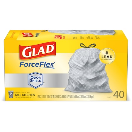 Glad Glad ForceFlex 13 gal No Scent Scent Tall Kitchen Bags Drawstring 40 pk 0.72 mil 70355